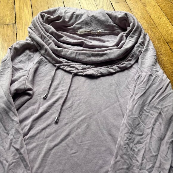 Soft Surroundings Size M Taupe Drawstring Cowl Funnel Neck Long Sleeve Shirt Top - Picture 5 of 12